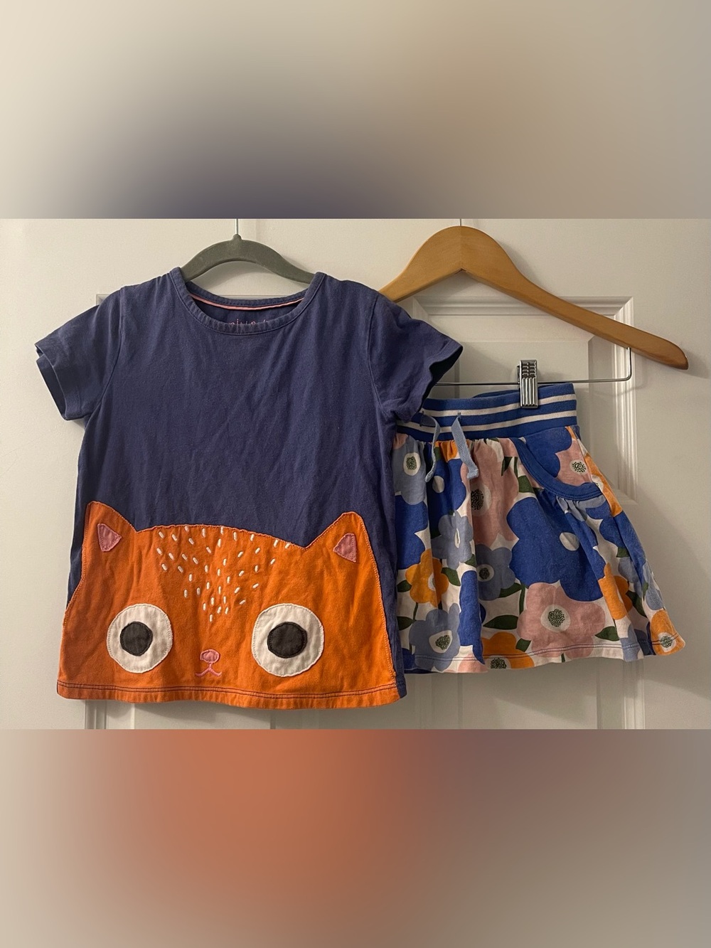 Mini Boden front/back cat appliqué skirt/skort set 5/6 and 6/7